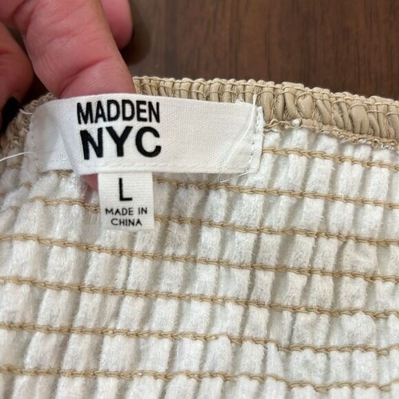Madden Nyc Women's Bustier Faux Leather buttery soft Beige smocked Crop Top Sz L - Picture 8 of 12